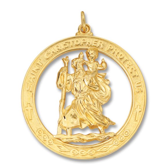 Sterling Silver Antiqued Oval St Christopher Medal Pendant  St.Christopher,  Silver Gold Plated Pendant